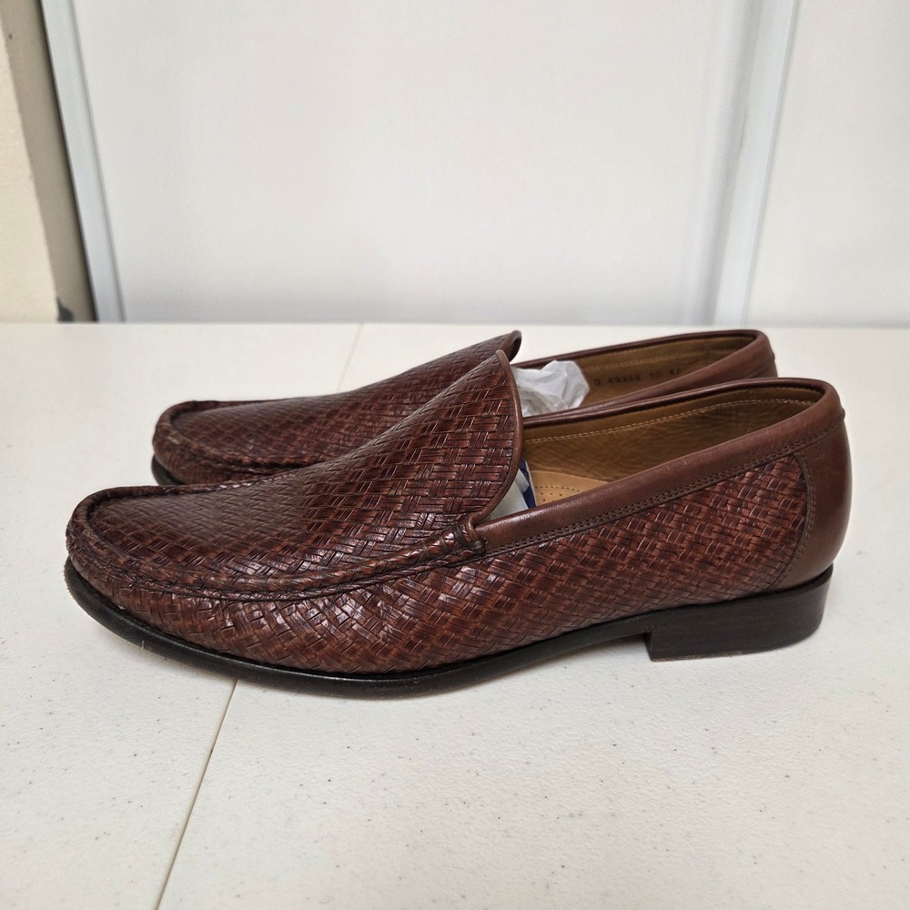 Allen Edmonds Positano Brown Woven Leather Loafers Mens 10.5 D Made In Italy